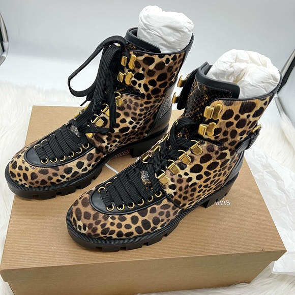 Christian Louboutin | Cheetah-Print Calf Hair Combat Boots - Picture 6 of 16